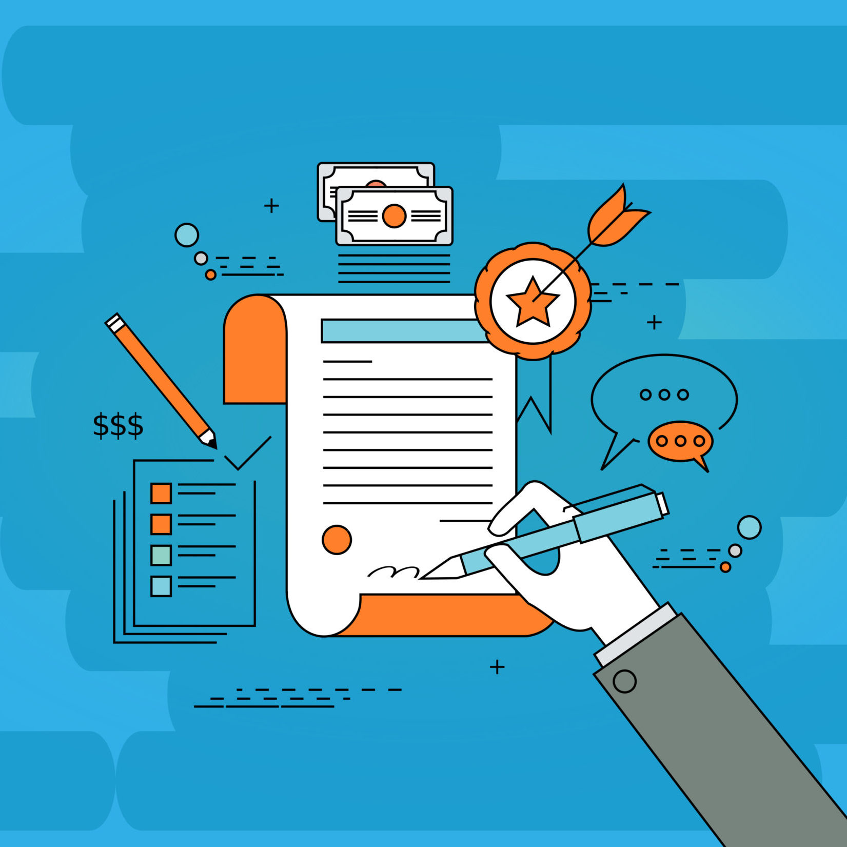 Contract - A Businessman Signs a Contract - Illustration Contract - A Businessman Signs a Contract - Illustration